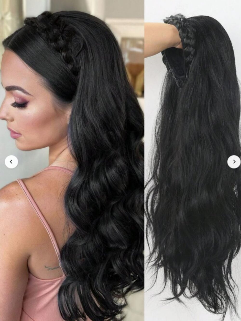 Brand new synthetic black braided headband 24 inch wig